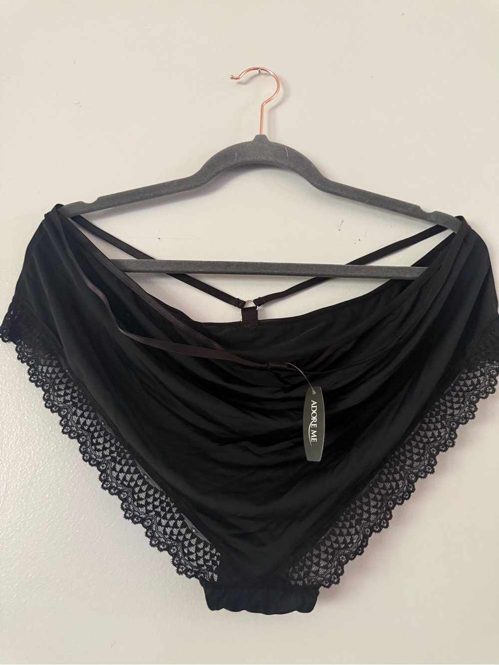 NWT Adore Me Black Ruched Strappy Back Lace Trim Panties 3X